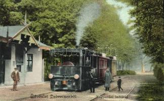 1911 Debrecen, Nagyerdei indóház, kisvasút a vasútállomáson. Thaisz Arthur kiadása