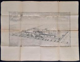 cca 1900 Temesvári sz. kir. város közvágóhídjának látképe, litográfia, a hajtások mentén szakadt, Te...