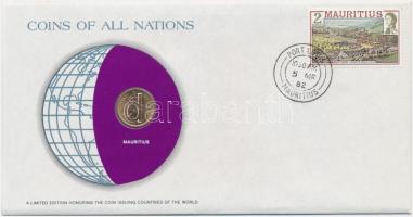 Mauritius 1975. 1c Nemzetek pénzérméi felbélyegzett borítékban, bélyegzéssel, holland nyelvű leírással T:1- Mauritius 1975. 1 Cent Coins of all Nations in envelope with stamp and stamping, with Dutch description C:AU