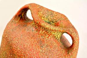 Retró füles padlóváza, mázas kerámia, jelzés nélkül, hibátlan, m:43 cm