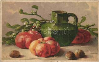 6 db RÉGI művészlap; gyümölcsök, közte litho / 6 pre-1945 motive postcards: art postcards, foods, wi...