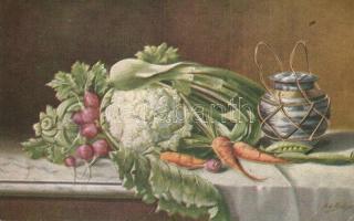 6 db RÉGI művészlap; gyümölcsök, közte litho / 6 pre-1945 motive postcards: art postcards, foods, wi...