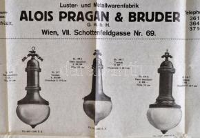 cca 1920 Bécs, Alois Pragan&Bruder, bécsi lámpagyár nagyméretű reklámnyomtatványa, jó állapotban...