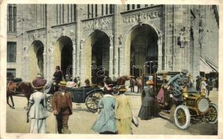 6 db RÉGI külföldi városképes lap közlekedési eszközökkel / 6 pre-1945 European town-view postcards; public transportation