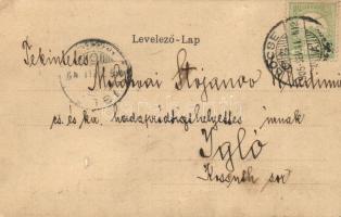 1905 Tátra, Tatry; Klotild út, Münnich Sándor féle emlékkő kerékpárral, Koncsiszta, Ferenc József és...