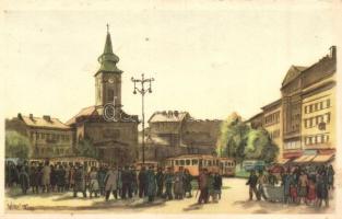 19 db MODERN közlekedés és üdvözlő motívumos grafikai képeslap / 19 modern motive graphic postcards;...