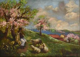 Gyergyák jelzéssel: Furulyázó pásztor. Olaj, vászon, keretben, 36×48 cm