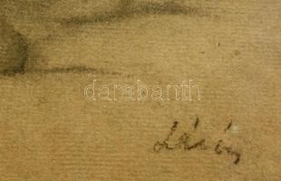 Lázár Szilárd (?-?): Alvó gyermek. Szén, papír, jelzett, üvegezett keretben, 19×24 cm