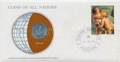 Paraguay 1980. 50G "Nemzetek pénzérméi" felbélyegzett borítékban, bélyegzéssel, holland nyelvű leírással T:1- Paraguay 1980. 50 Guaranies "Coins of all Nations" in envelope with stamp and stamping, with Dutch description C:AU