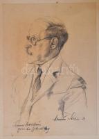 1933 Stern Ármin (1883-1944) festőművész ceruzarajza Samuel Bettelheim (1872-1942) cionista politikus, újságíróról, ceruza, papír, jelzett, kartonon, a karton két sarka sérült és a karton foltos, 31x22 cm