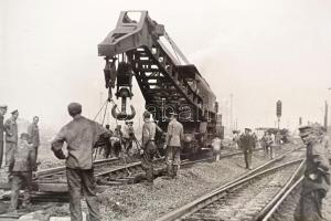 1956-1958 Vasútépítés gőzdaruval 9 db fotó  24x19 cm