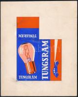 cca 1936 Tungsram autólámpa doboz terv. Akvarell, papír. / Tungsram car lamp box essay 12x14 cm