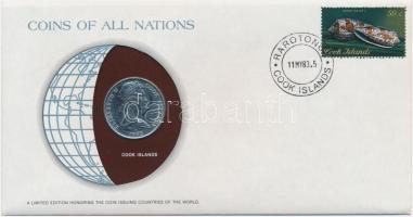 Cook-szigetek 1983. 20c Nemzetek pénzérméi felbélyegzett borítékban, bélyegzéssel, holland nyelvű leírással T:1- Cook Islands 1983. 20 Cents Coins of all Nations in envelope with stamp and stamping, with Dutch description C:AU