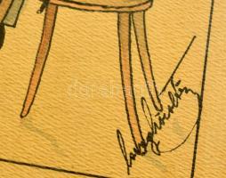 cca 1910 Olvashatatlan jelzéssel: Falatozó katonák (Karikatúra). Akvarell, papír, üvegezett keretben...