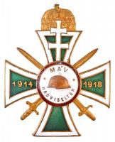 ~1920. MÁV Hadviseltek 1914-1918 aranyozott és zománcozott jelvény (41,5x52mm) T:1-,2 /  Hungary ~1920. Veterans of the Royal Hungarian Railways 1914-1918 gold plated and enamelled badge (41,5x52mm) C:AU,XF