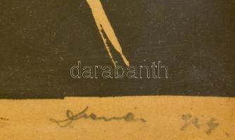 Olvashatatlan jelzéssel: Munkások. Linó, papír, üvegezett keretben, 20×14 cm