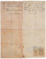 Pest 1862. Kitöltött váltó 300G-ről, hátoldalán bélyegekkel + Debrecen 1866. Kitöltött váltó 200G-rő...