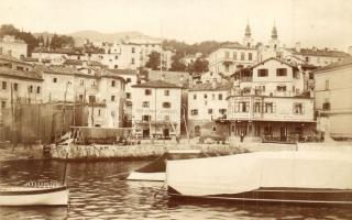 1913 Volosko, Volosca; város a mólóról nézve, Riviera Kávéház,  Ambrozic szálloda / Kavana / view from the pier, cafe and restaurant. photo