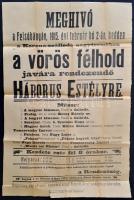 1915 Felsőbánya, Meghívó a Vörös Félhold javára rendezett háborús estélyre, 1915. február, plakát. Nagybánya, Nánásy István-ny., hajtásnyomokkal, alul kis szakadással, 47x31 cm.