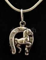 Ezüst(Ag) kígyó nyaklánc, lovas függővel, jelzett, h: 45-50 cm, 2,1×1,3 cm, nettó: 7,5 g