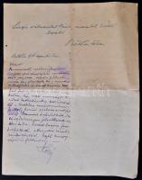 1916 Bethlen István (1874-1946) későbbi miniszterelnök kézzel írt levele Köllő Ignáchoz (1859-1942),...