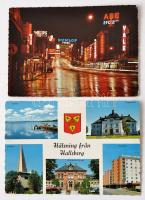 Egy doboznyi MODERN külföldi képeslap, közte nagyméretű lapok / A box of modern European and worldwi...