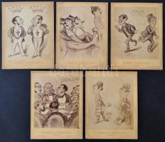cca 1880-1900 Bécs, Gúnyrajzok fotómásolatai, Marie Clairville műterméből, 5 db, 16×12 cm / caricatures of Jews, 5 photos