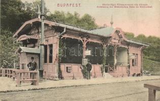 Budapest II. Hűvösvölgy villamos vasút végállomás, felszálló hely táblák