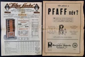 cca 1930 4 db színes reklám nyomtatvány. Kályha árjegyzék, könyvsorsjegy