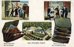 Pöstyén-Fürdő 1916 érkezés-távozás színes (saroktörés) T3