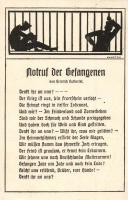 Notruf der Gefangenen von Heinrich Gutberiet / WWI German military art postcard. Emergency call of the prisoners s: Sametzki + Empfangs-Ausschlucht Wesel + Heimkehrlager Friedrichsfeld Briefstempel