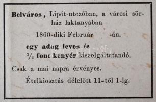 1860 Leves és kenyérjegyek ívben, Pest belváros Lipót utca