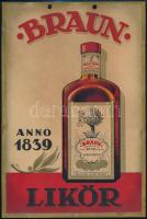 1939 Braun likőr, reklámplakát, Kincs Litográfia Budapest, karton, 29×19,5 cm