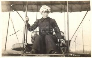 Mrs Cheridah de Beauvoir Stocks in her aircraft. Second British women to gain a Royal Aero Club aviators licence