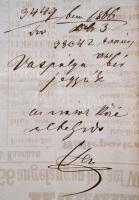 1866 K. k. priv. Theiss-Eisenbahn (Tiszavidéki Vasúttársaság) hirdetménye vasúti menetrendről