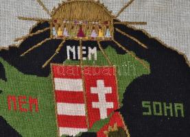 cca 1925 "Nem, nem, soha" - irredenta feliratú hímzés, 33×42 cm