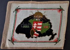 cca 1925 "Nem, nem, soha" - irredenta feliratú hímzés, 33×42 cm