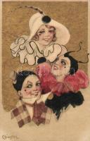 Italian art postcard. Clowns. Ballerini & Fratini 365. s: Chiostri