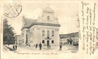 1900 Igló, Zipser Neudorf, Spisská Nová Ves; Evangélikus templom. Kiadja Schmidt Edgar / Evang. Kirche / Lutheran church (EK)