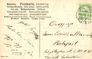 1914 Krampus greeting art postcard with pitchfork. Serie 134. Emb. litho