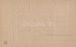 Üdvözlet a Krampusstól! / Krampus greeting art postcard, in the window. Emb