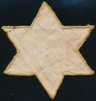 1944 Sárga zsidó szövetcsillag, foltos / yellow badge, stained