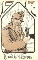 1917 Prossit! K. und K. 9. Korps. / WWI K.u.K. New Year military greeting art postcard s: Daday