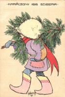1916 Karácsony Szibériában. Kézzel rajzolt képeslap a hadifogságból / WWI K.u.k. military Christmas greeting art postcard from Siberia. Hand-drawn postcard from captivtiy s: Fabinyi