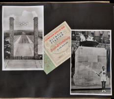 1936 A berlini olimpia relikviáiból összeállított album, az olimpiára kiadott képeslapokkal, térképe...