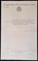 1908 Budapest, múzeumi őri kinevező okirat Havran Dániel múzeumi segédőr részére, Apponyi Albert (1846-1933) vallás- és közoktatásügyi miniszter aláírásával, fejléces papíron