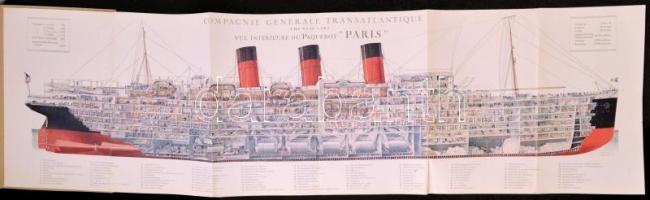 cca 1920 A Paris tengerjáró hajó átnézeti képe és prospektusa. Nagyméretű, kihajtható leporelló, / Plan-Coupe du nouveau paquebot Paris. Large leporello