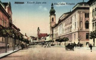 Kolozsvár, Cluj; Kossuth Lajos utca, templom, kiadja Keszey Albert / Calea Victoriei / street, church