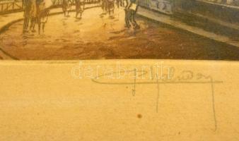 Olvashatatlan jelzéssel: Párizs, Porte St Denis. Színezett rézkarc, papír, üvegezett keretben, 10×16...