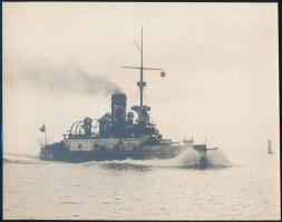 1907 Az SMS Budapest, Alois Beer hidegpecséttel jelzett fotója, 20,5×26 cm / SMS Budapest, Austro-Hungarian Navy, Monarch-class coastal defense ship, photo, 20,5×26 cm